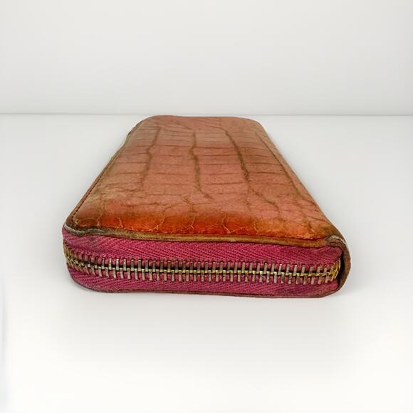 Miu Miu Pink Croc Embossed Leather Zip Around Wallet Authentic - Picture 8 of 13